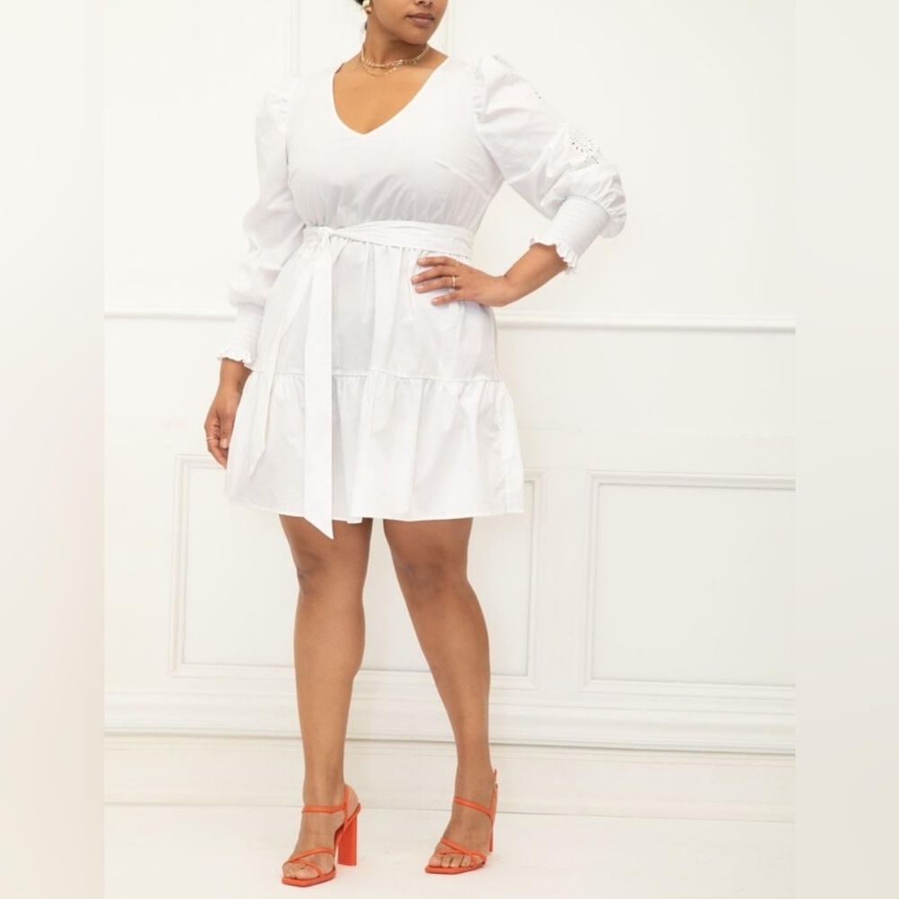 ELOQUII Elements Tiered Dress With Eyelet Sleeve